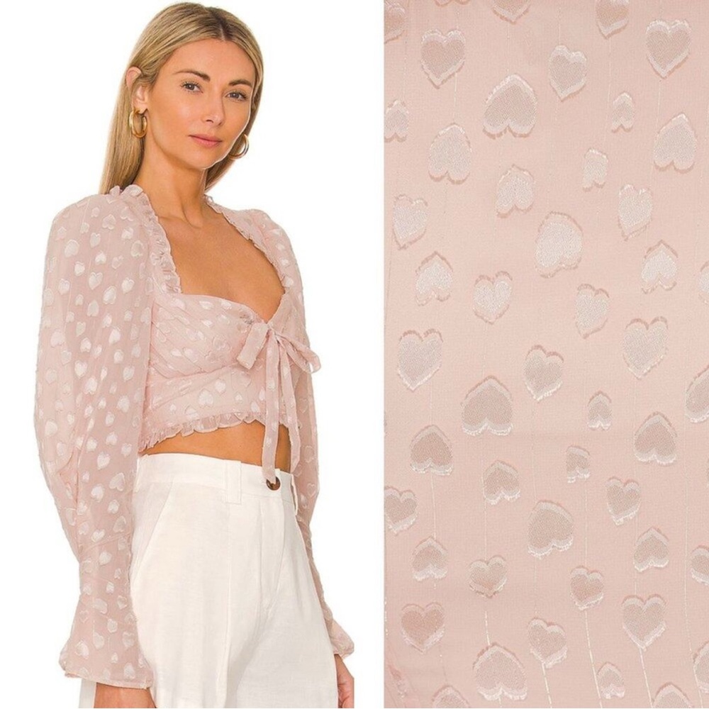 MAJORELLE Blush Pink Heart Print Tie-Front Cropped Top